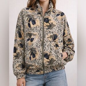 Shanghai Silk Vintage Floral Bomber Jacket 100% Silk Zip Front Lightweight Sz M